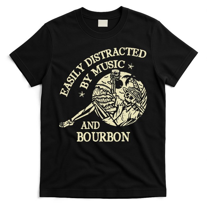 Easily Distracted By Music And Bourbon Skeleton T-Shirt