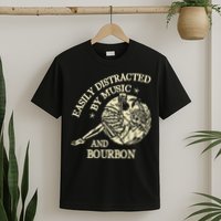 Easily Distracted By Music And Bourbon Skeleton T-Shirt