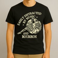 Easily Distracted By Music And Bourbon Skeleton T-Shirt