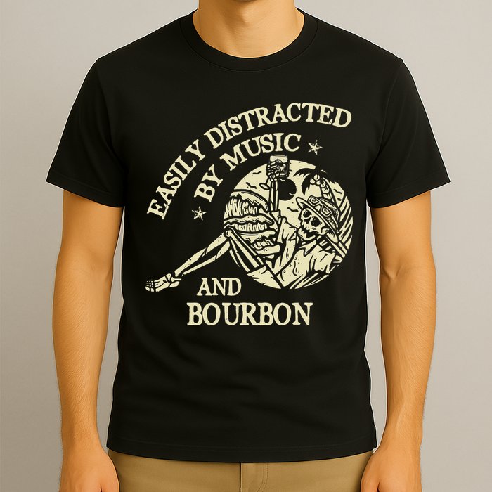 Easily Distracted By Music And Bourbon Skeleton T-Shirt