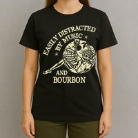 Easily Distracted By Music And Bourbon Skeleton T-Shirt