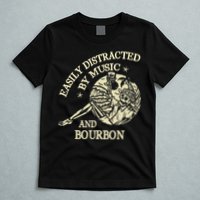 Easily Distracted By Music And Bourbon Skeleton T-Shirt