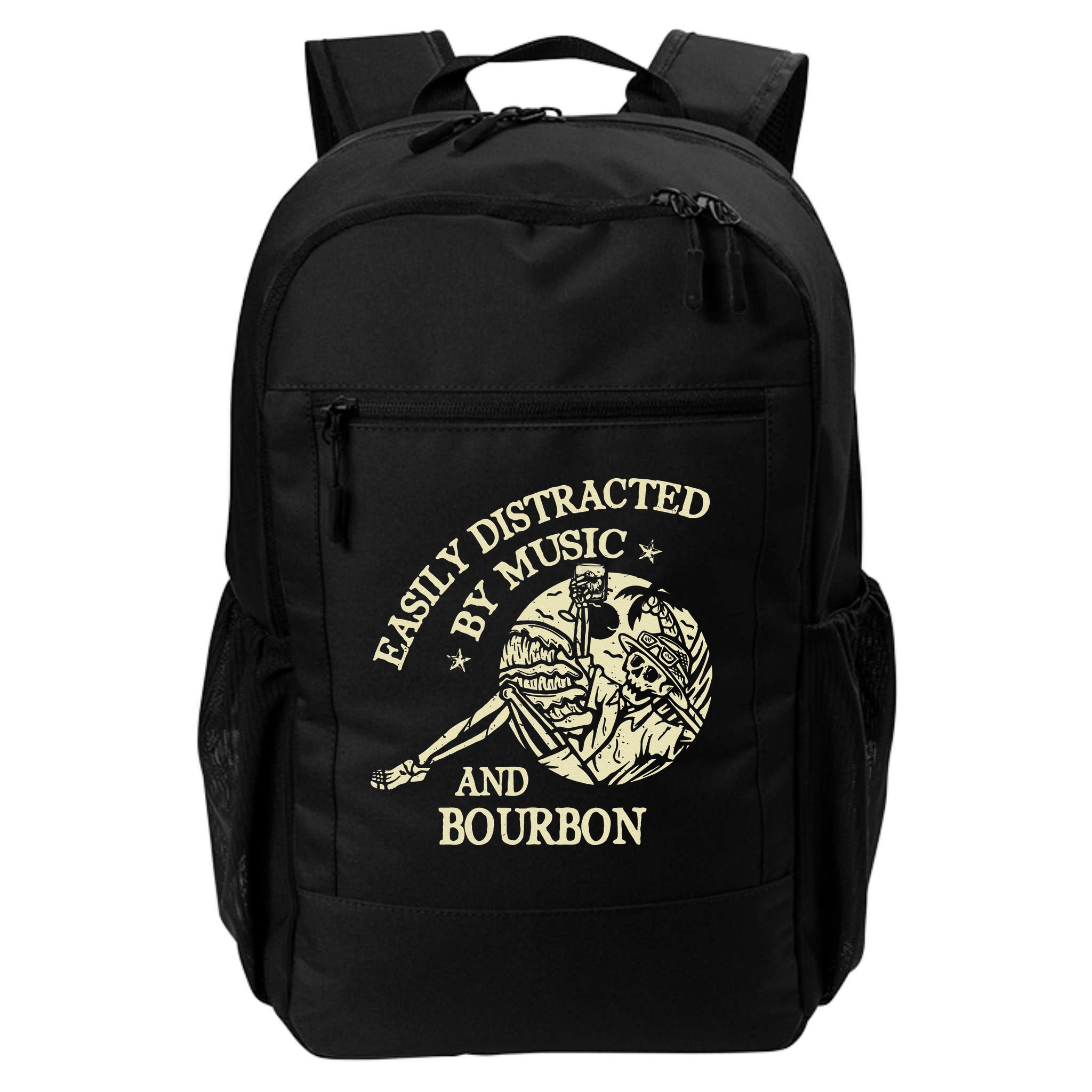 Easily Distracted By Music And Bourbon Skeleton Backpack