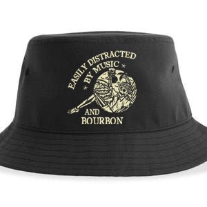 Easily Distracted By Music And Bourbon Skeleton Sustainable Bucket Hat