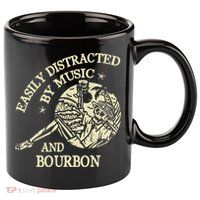 Easily Distracted By Music And Bourbon Skeleton 11oz C Handle Ceramic Mug