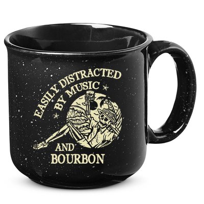 Easily Distracted By Music And Bourbon Skeleton 15oz Campfire Ceramic Mug