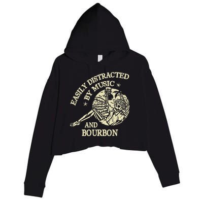 Easily Distracted By Music And Bourbon Skeleton Crop Fleece Hoodie