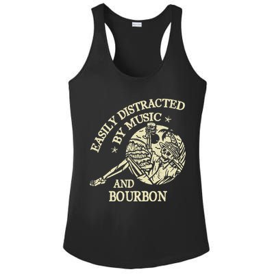 Easily Distracted By Music And Bourbon Skeleton Ladies PosiCharge Competitor Racerback Tank
