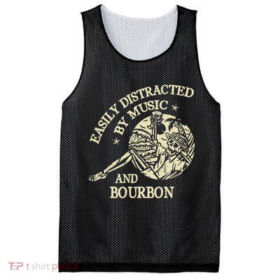 Easily Distracted By Music And Bourbon Skeleton Mesh Reversible Basketball Jersey Tank