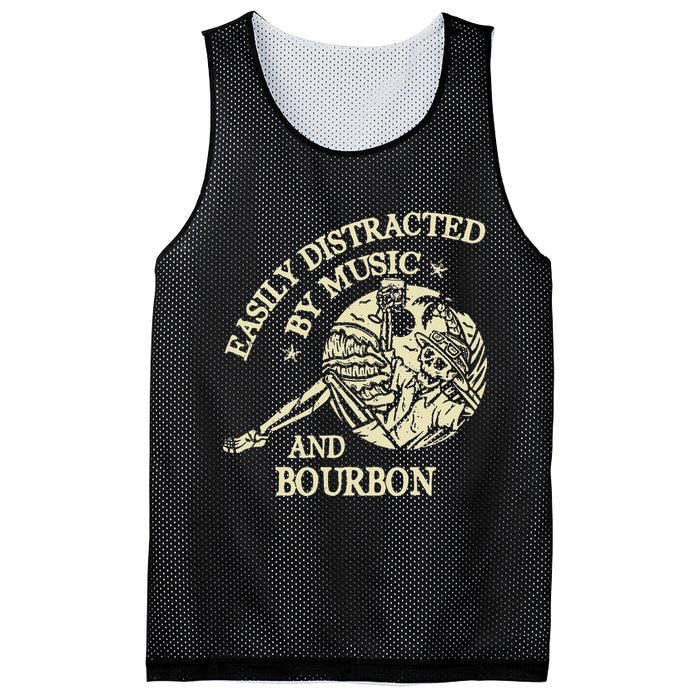 Easily Distracted By Music And Bourbon Skeleton Mesh Reversible Basketball Jersey Tank