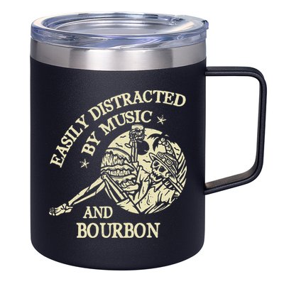 Easily Distracted By Music And Bourbon Skeleton 12oz Stainless Steel Coffee Mug