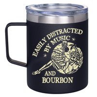 Easily Distracted By Music And Bourbon Skeleton 12oz Stainless Steel Coffee Mug