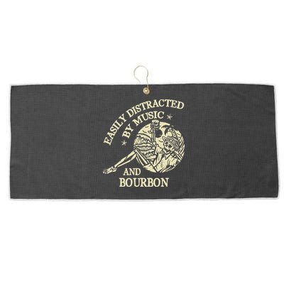 Easily Distracted By Music And Bourbon Skeleton Large Microfiber Waffle Golf Towel