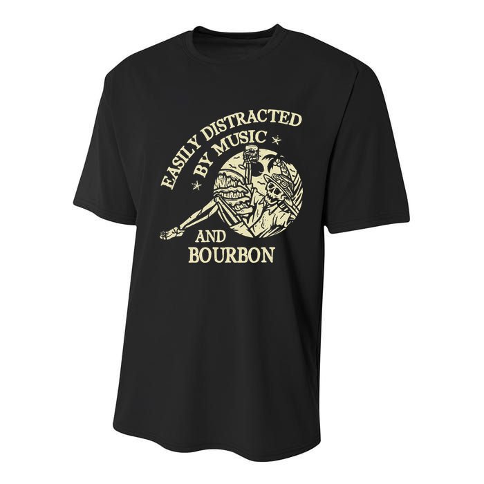 Easily Distracted By Music And Bourbon Skeleton Youth Performance Sprint T-Shirt