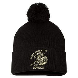 Easily Distracted By Music And Bourbon Skeleton Pom Pom 12in Knit Beanie