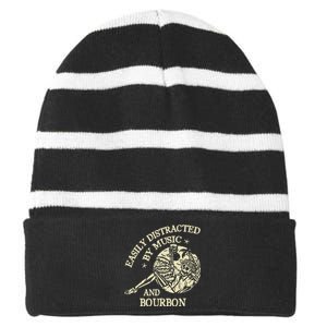 Easily Distracted By Music And Bourbon Skeleton Striped Beanie with Solid Band