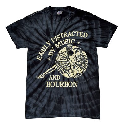 Easily Distracted By Music And Bourbon Skeleton Tie-Dye T-Shirt