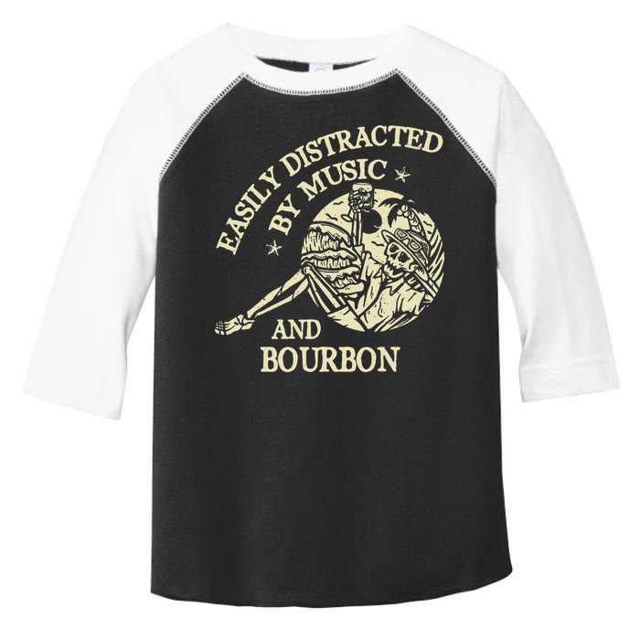 Easily Distracted By Music And Bourbon Skeleton Toddler Fine Jersey T-Shirt