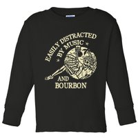 Easily Distracted By Music And Bourbon Skeleton Toddler Long Sleeve Shirt