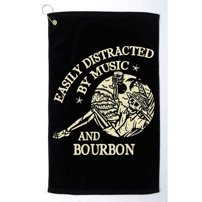 Easily Distracted By Music And Bourbon Skeleton Golf Towel