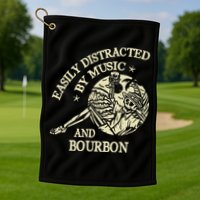 Easily Distracted By Music And Bourbon Skeleton Golf Towel