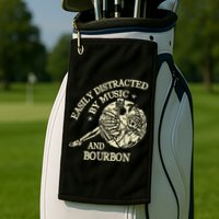 Easily Distracted By Music And Bourbon Skeleton Golf Towel