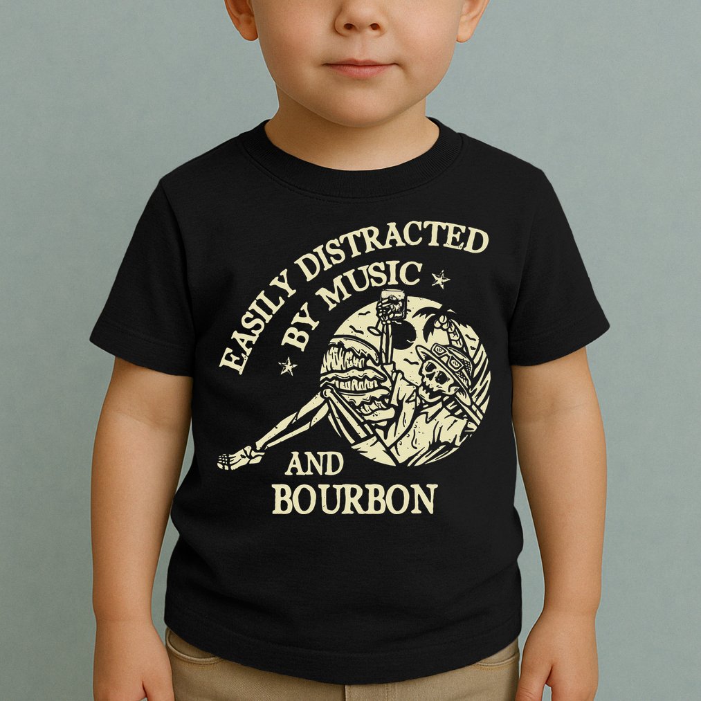 Easily Distracted By Music And Bourbon Skeleton Toddler T-Shirt