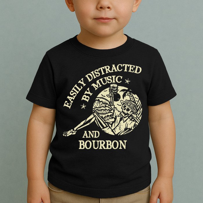 Easily Distracted By Music And Bourbon Skeleton Toddler T-Shirt