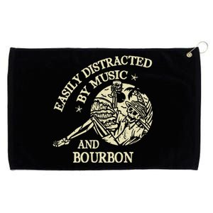 Easily Distracted By Music And Bourbon Skeleton Grommeted Golf Towel