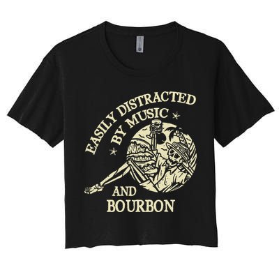 Easily Distracted By Music And Bourbon Skeleton Crop Top