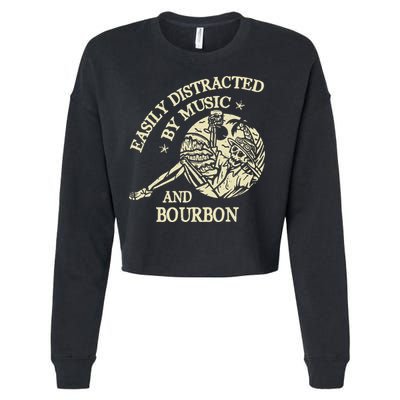 Easily Distracted By Music And Bourbon Skeleton Cropped Pullover Crew