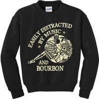 Easily Distracted By Music And Bourbon Skeleton Kids Sweatshirt