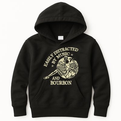 Easily Distracted By Music And Bourbon Skeleton Kids Hoodie