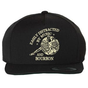 Easily Distracted By Music And Bourbon Skeleton Wool Snapback Cap