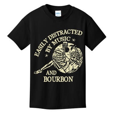 Easily Distracted By Music And Bourbon Skeleton Kids T-Shirt