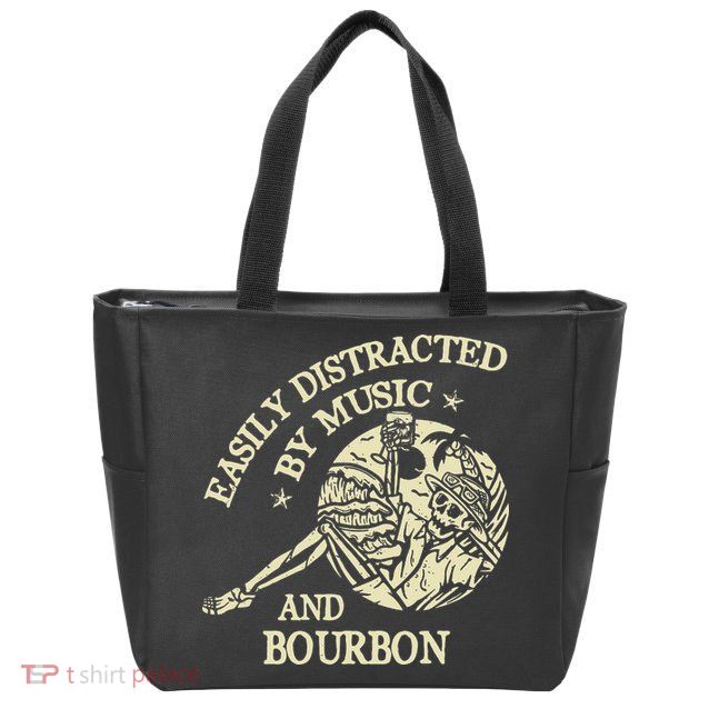 Easily Distracted By Music And Bourbon Skeleton Zip Tote Bag