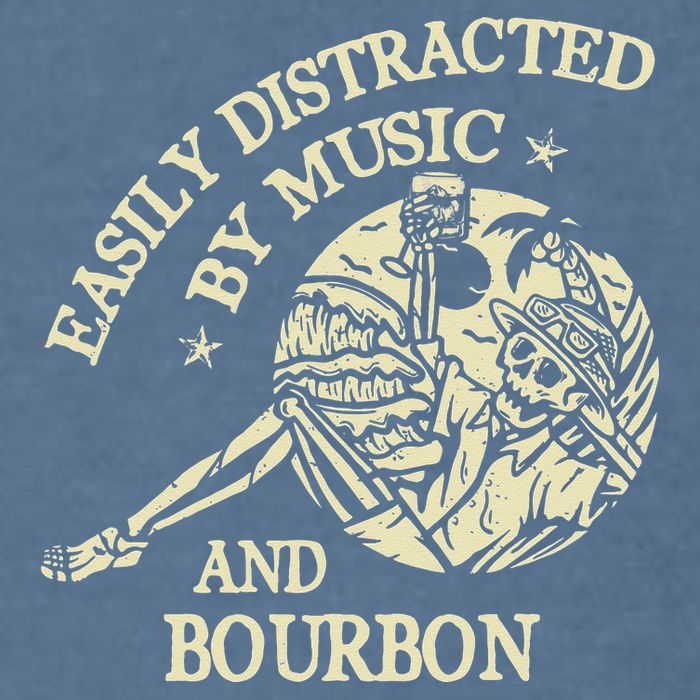 Easily Distracted By Music And Bourbon Skeleton Garment-Dyed Sweatshirt