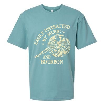 Easily Distracted By Music And Bourbon Skeleton Sueded Cloud Jersey T-Shirt