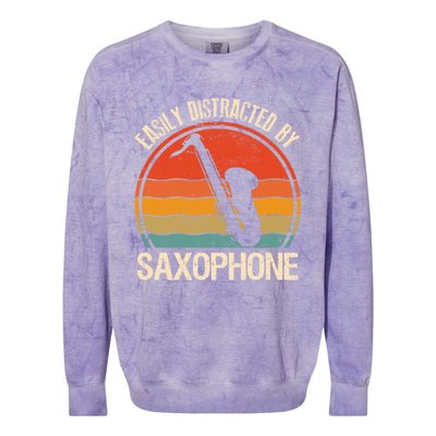 Easily Distracted By Saxophone Player Retro Vintage Funny Gift Colorblast Crewneck Sweatshirt