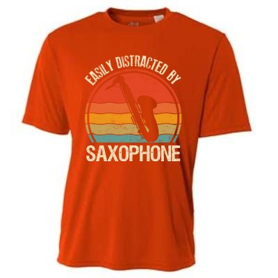 Easily Distracted By Saxophone Player Retro Vintage Funny Gift Cooling Performance Crew T-Shirt