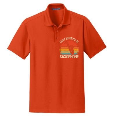 Easily Distracted By Saxophone Player Retro Vintage Funny Gift Dry Zone Grid Polo