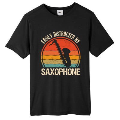 Easily Distracted By Saxophone Player Retro Vintage Funny Gift Tall Fusion ChromaSoft Performance T-Shirt