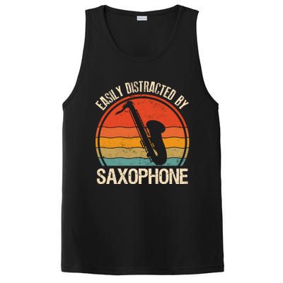 Easily Distracted By Saxophone Player Retro Vintage Funny Gift PosiCharge Competitor Tank