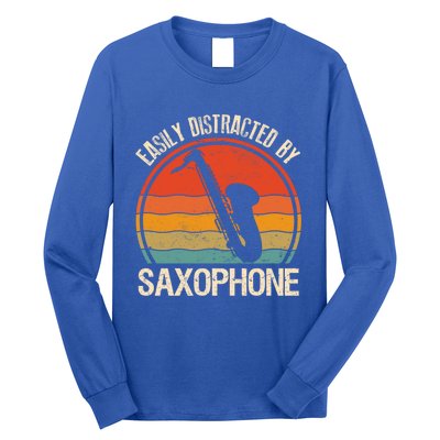 Easily Distracted By Saxophone Player Retro Vintage Funny Gift Long Sleeve Shirt