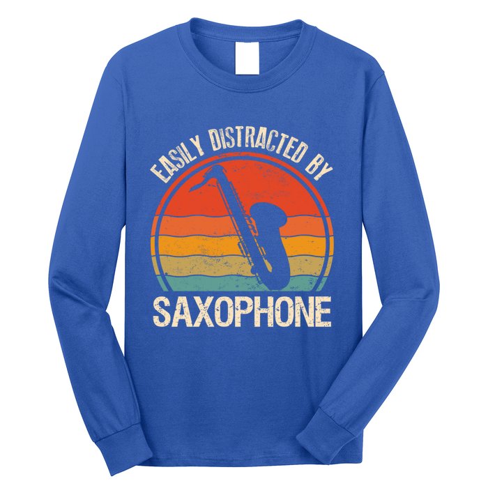 Easily Distracted By Saxophone Player Retro Vintage Funny Gift Long Sleeve Shirt