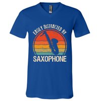 Easily Distracted By Saxophone Player Retro Vintage Funny Gift V-Neck T-Shirt