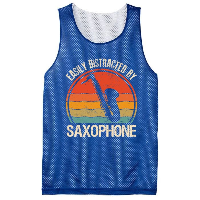 Easily Distracted By Saxophone Player Retro Vintage Funny Gift Mesh Reversible Basketball Jersey Tank