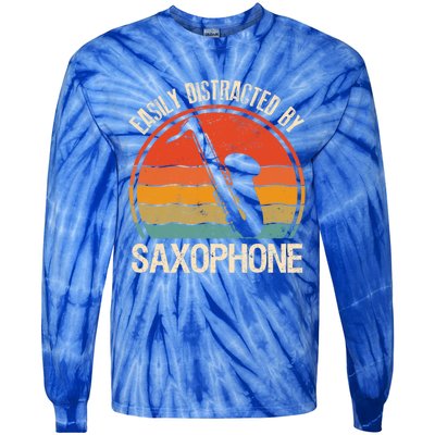 Easily Distracted By Saxophone Player Retro Vintage Funny Gift Tie-Dye Long Sleeve Shirt