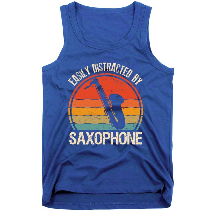 Easily Distracted By Saxophone Player Retro Vintage Funny Gift Tank Top