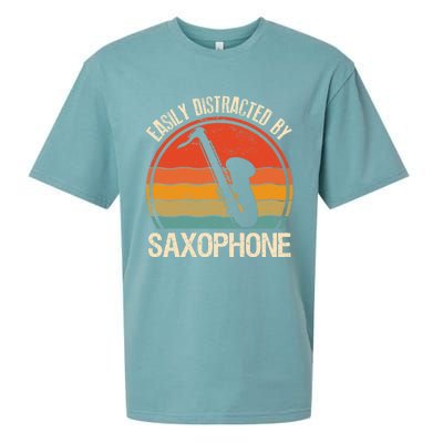 Easily Distracted By Saxophone Player Retro Vintage Funny Gift Sueded Cloud Jersey T-Shirt